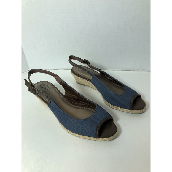 Life Stride Soft System Sandals Heels Size 8 Espadrille Denim Slingback Wedge B1 - Picture 1 of 15